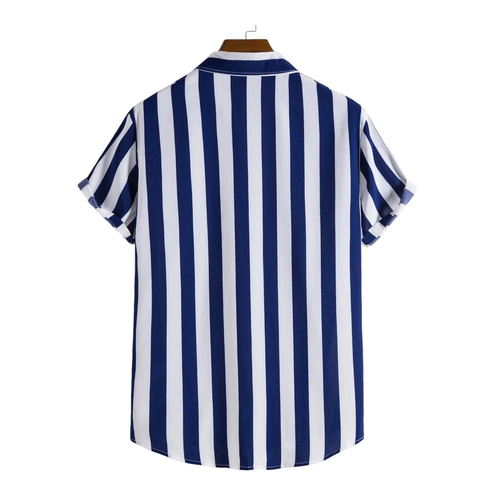 Broad Stripe Hawaiian Shirt, Blue option, back view