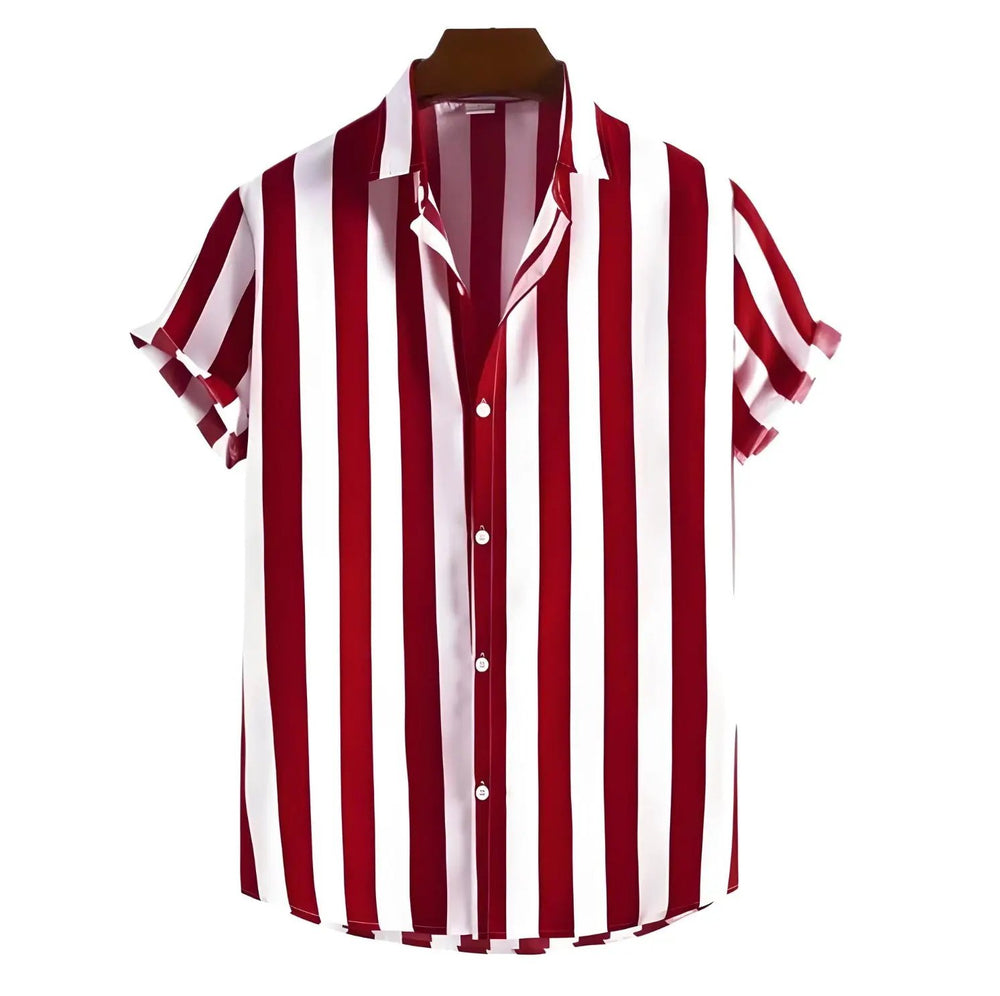 Broad Stripe Hawaiian Shirt, Red option, front view