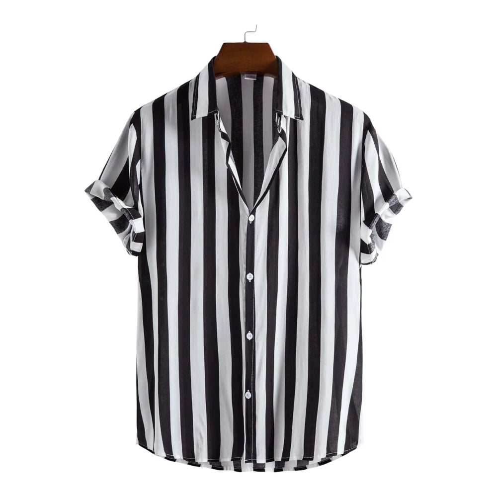 Broad Stripe Hawaiian Shirt, Black option, front view