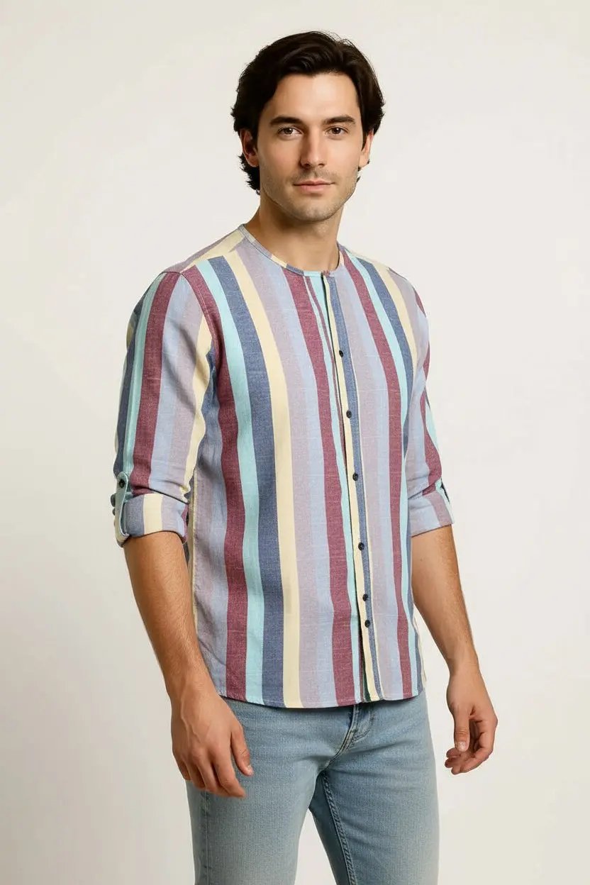 Striped long sleeve linen men's casual shirt Dan Flashes