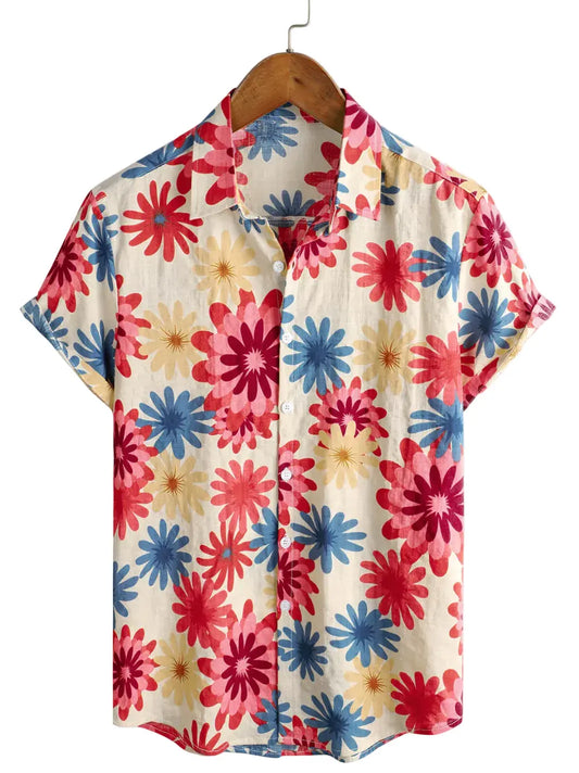 Summer Beach Holiday Short Sleeve Hawaiian Button Up Shirt