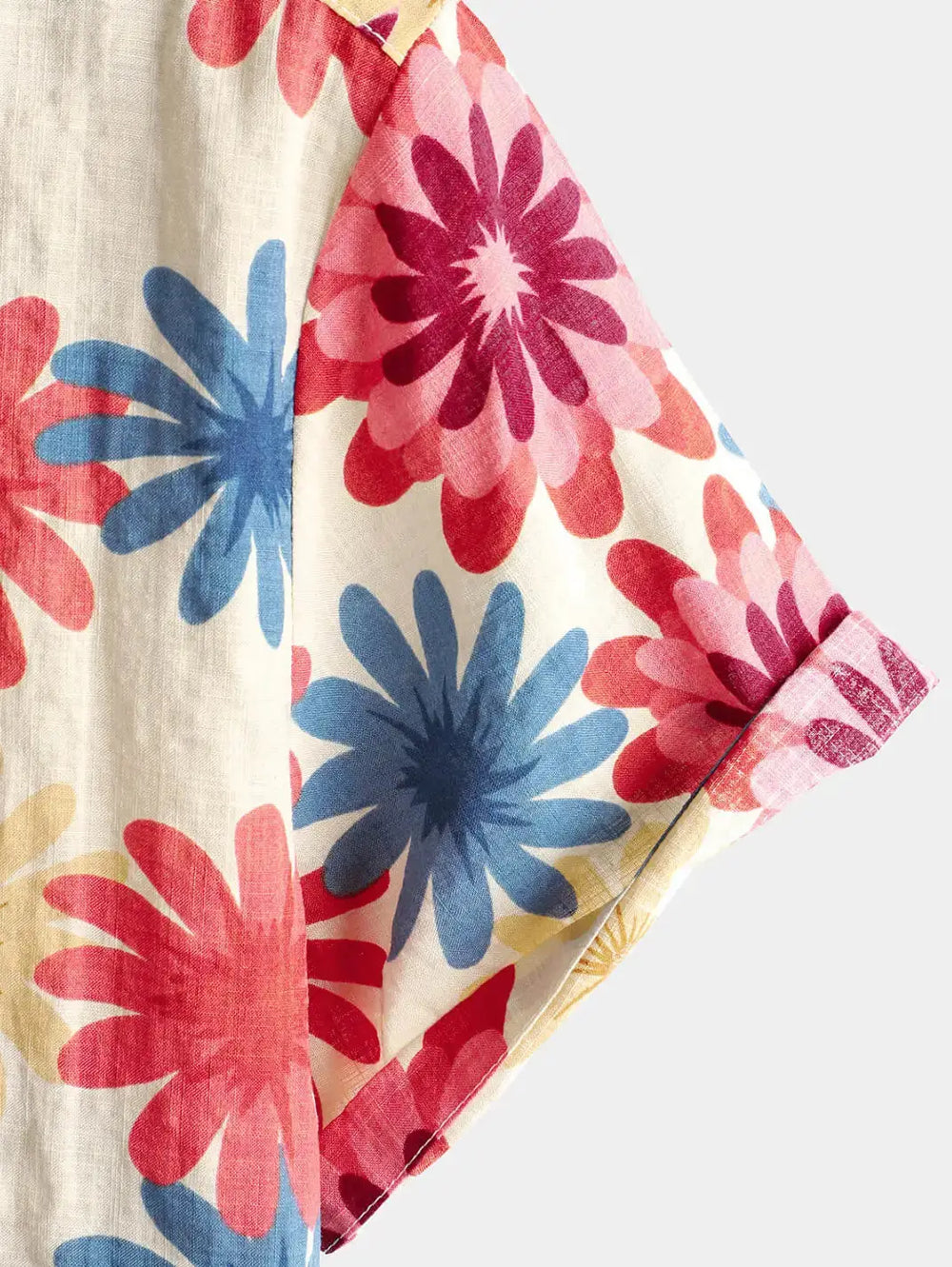 Multicolor Daisy Hawaiian Shirt, sleeve and pattern detail