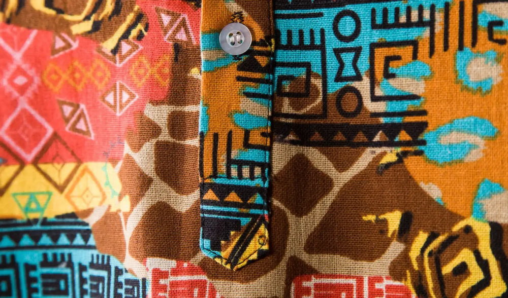 Multicolor Border Print Shirt, button-front and pattern detail