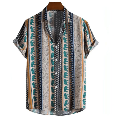 Summer Button Up Shirts - Hawaiian Shirts - Shirt - Dan Flashes - Small - Buy Unique Elephant Pattern Button Up Shirt at Dan Flashes - Elevate Your Wardrobe!