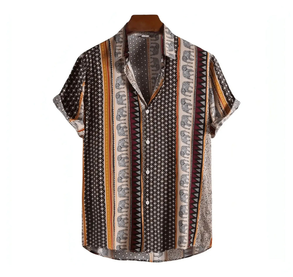 Vertical Border Pattern Hawaiian Shirt, Dark option, front view