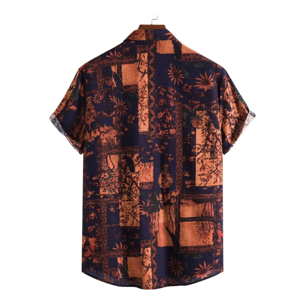 Dark Floral Panel Hawaiian Shirt, back view