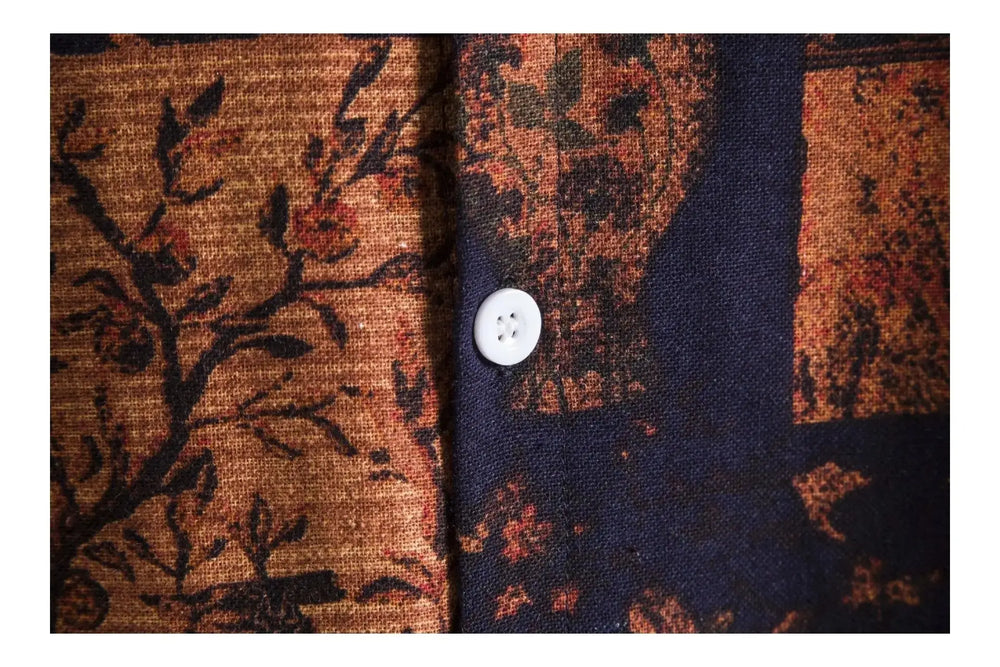 Dark Floral Panel Hawaiian Shirt, button-front and pattern detail