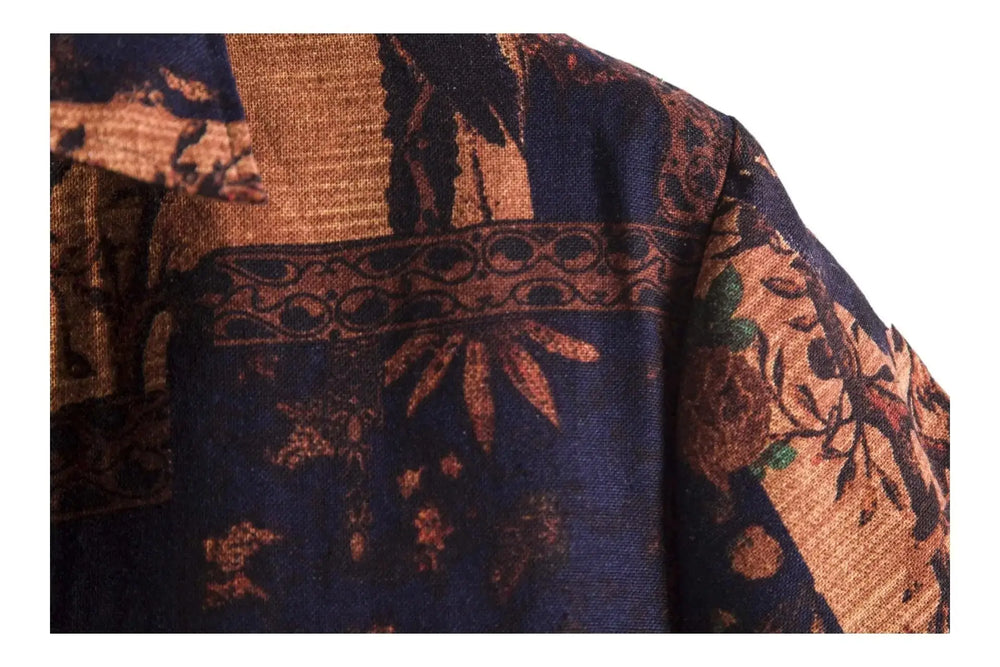 Dark Floral Panel Hawaiian Shirt, collar detail