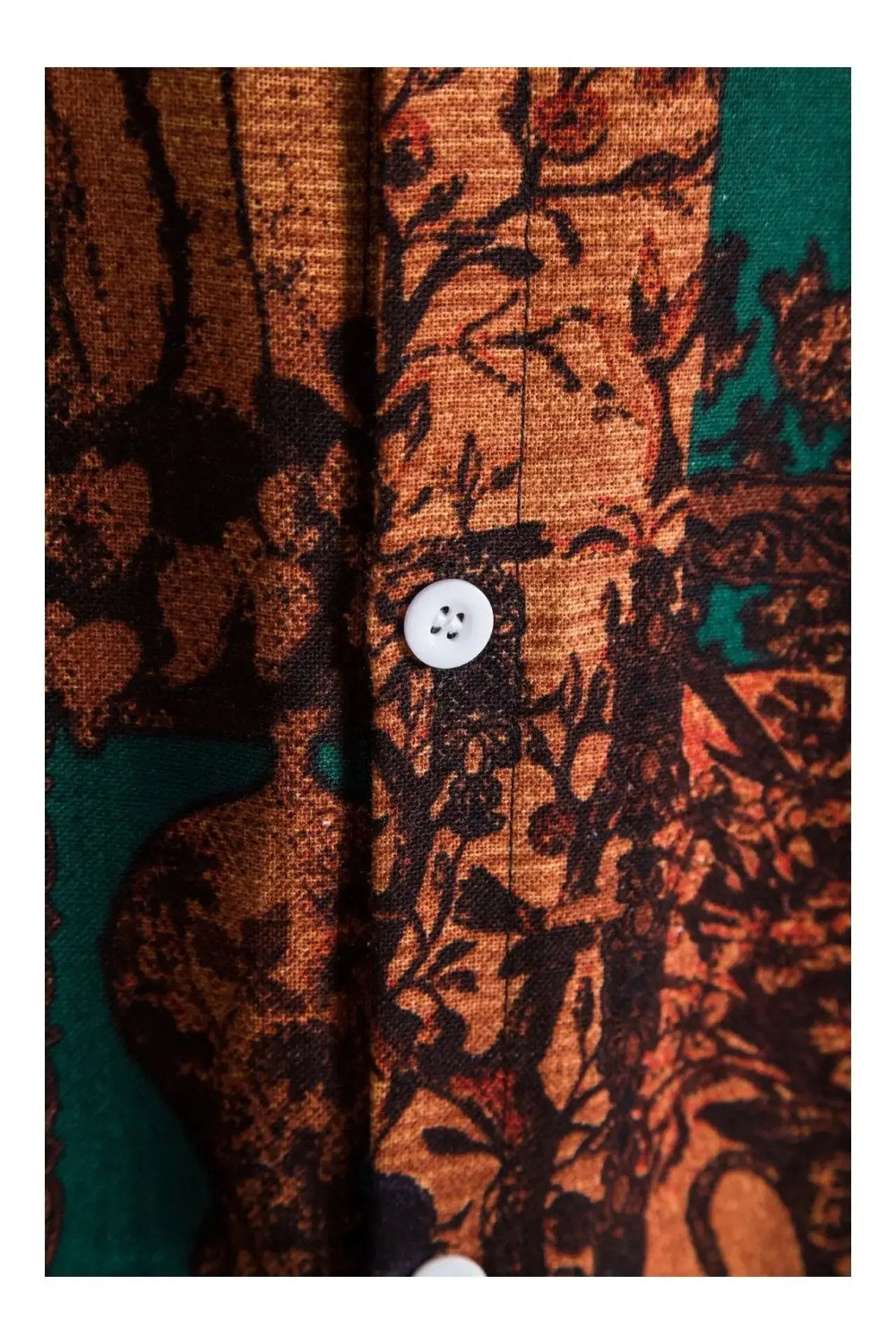 Dark Floral Panel Hawaiian Shirt, button-front and pattern detail