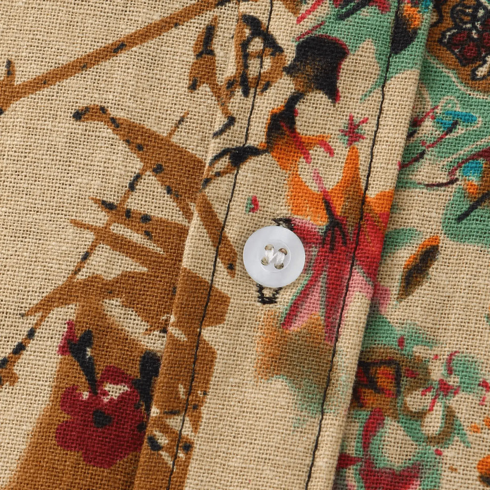 Floral Paisley Patchwork Shirt, button-front and pattern detail