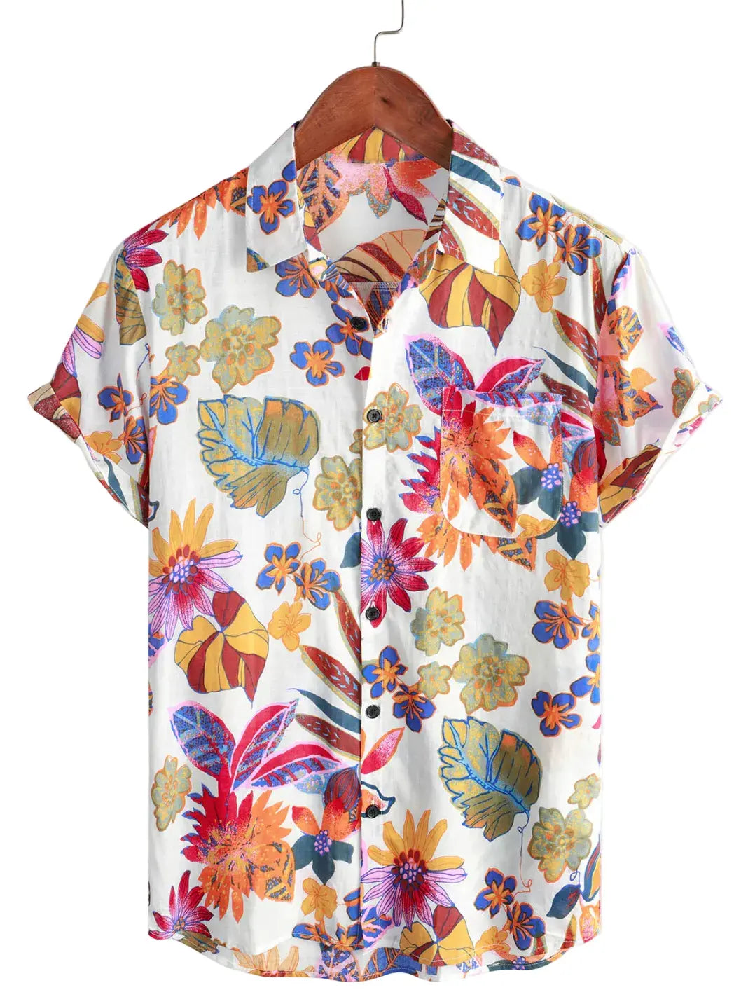 Summer Colorful Floral Casual Vacation Flower Button Short Sleeve Summer Shirt at Dan Flashes