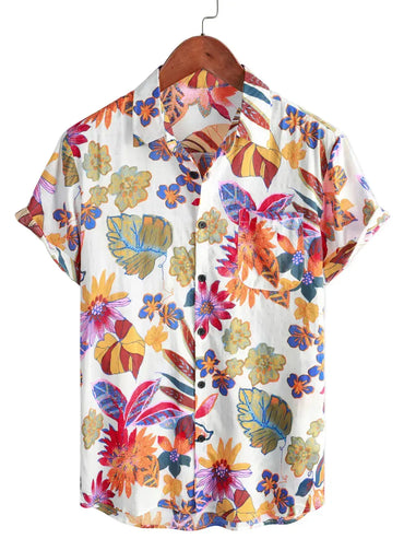 Colorful Floral Vacation Shirt for men in cotton-linen blend - Dan Flashes