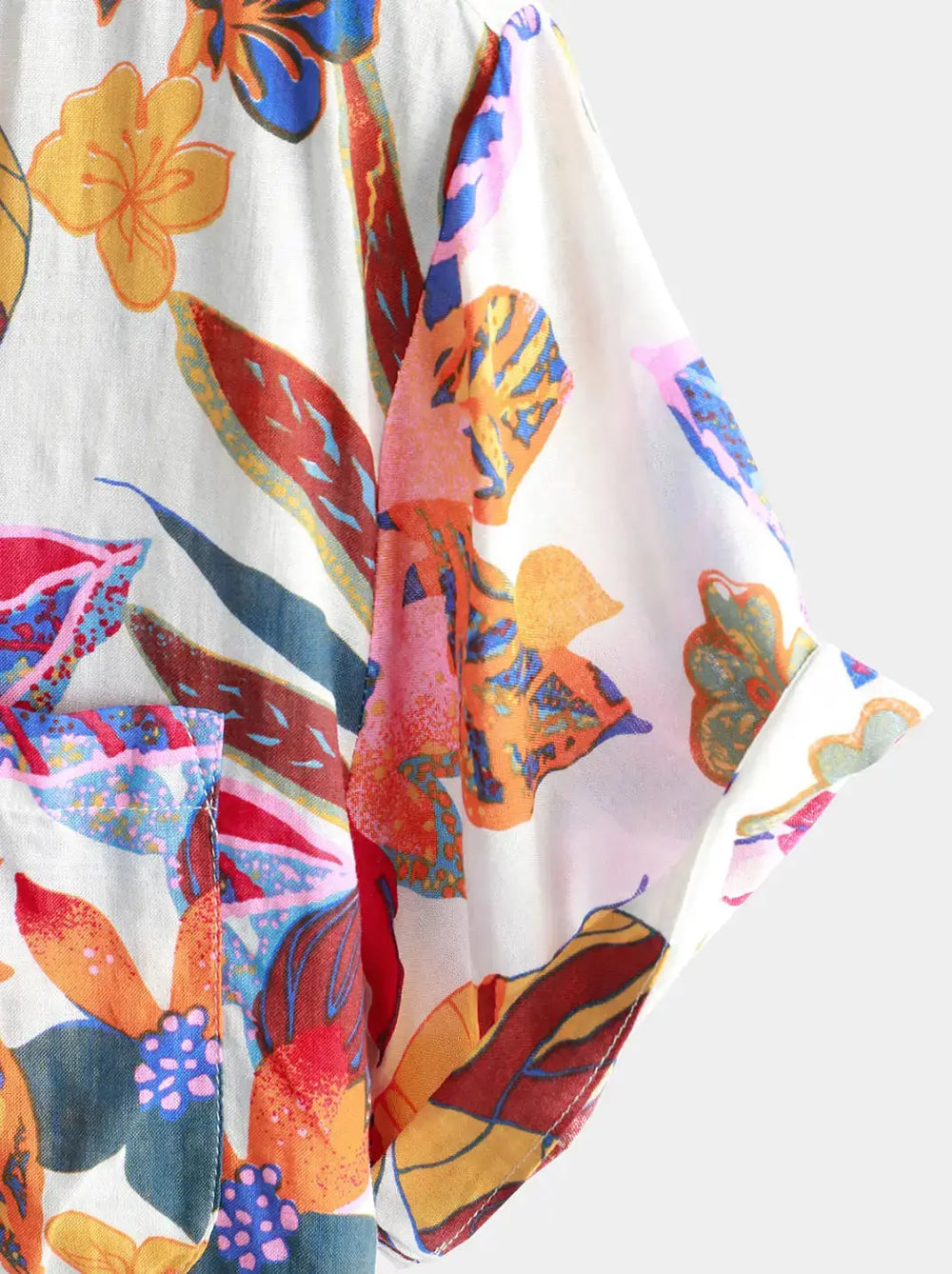 Colorful Botanical Vacation Shirt, sleeve and pattern detail