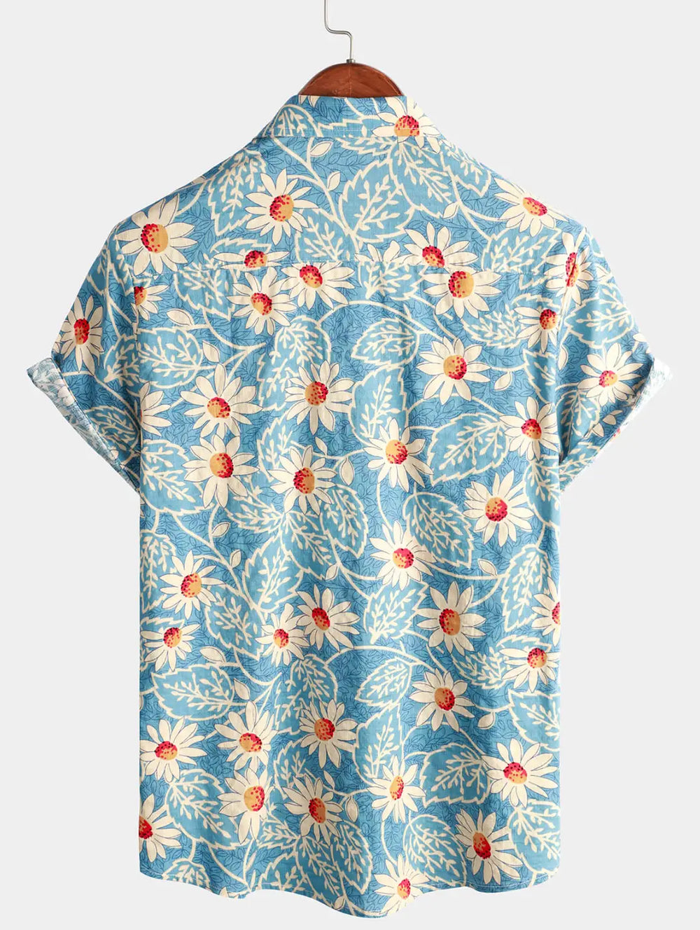 Blue Daisy Floral Resort Shirt, back view