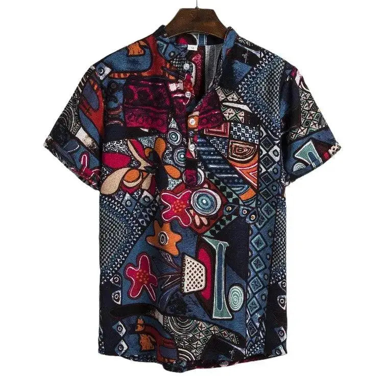 Abstract Medallion Pattern Shirt, Blue option, front view