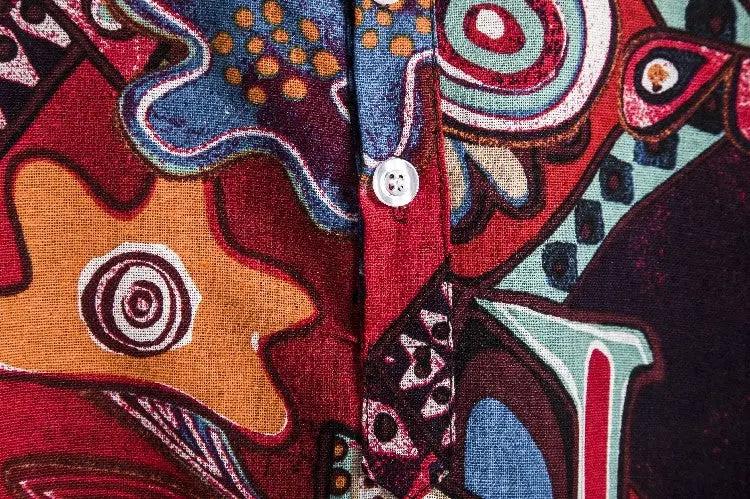 Abstract Medallion Pattern Shirt, button-front and pattern detail