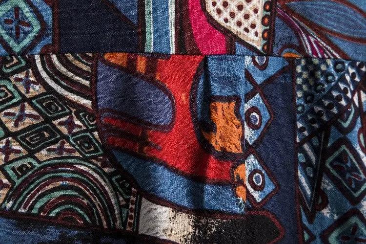 Abstract Medallion Pattern Shirt, button-front and pattern detail