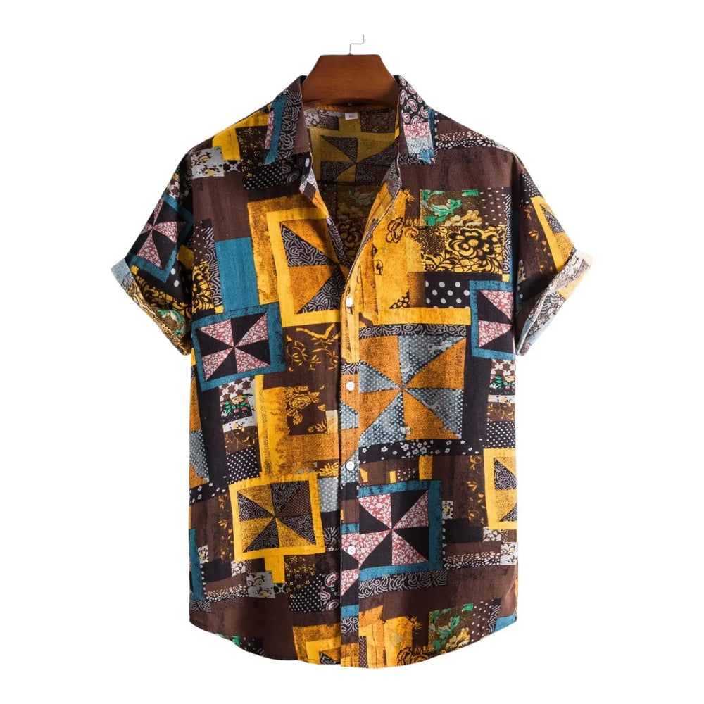 Geometric Colorblock Summer Shirt, Yellow option, front view