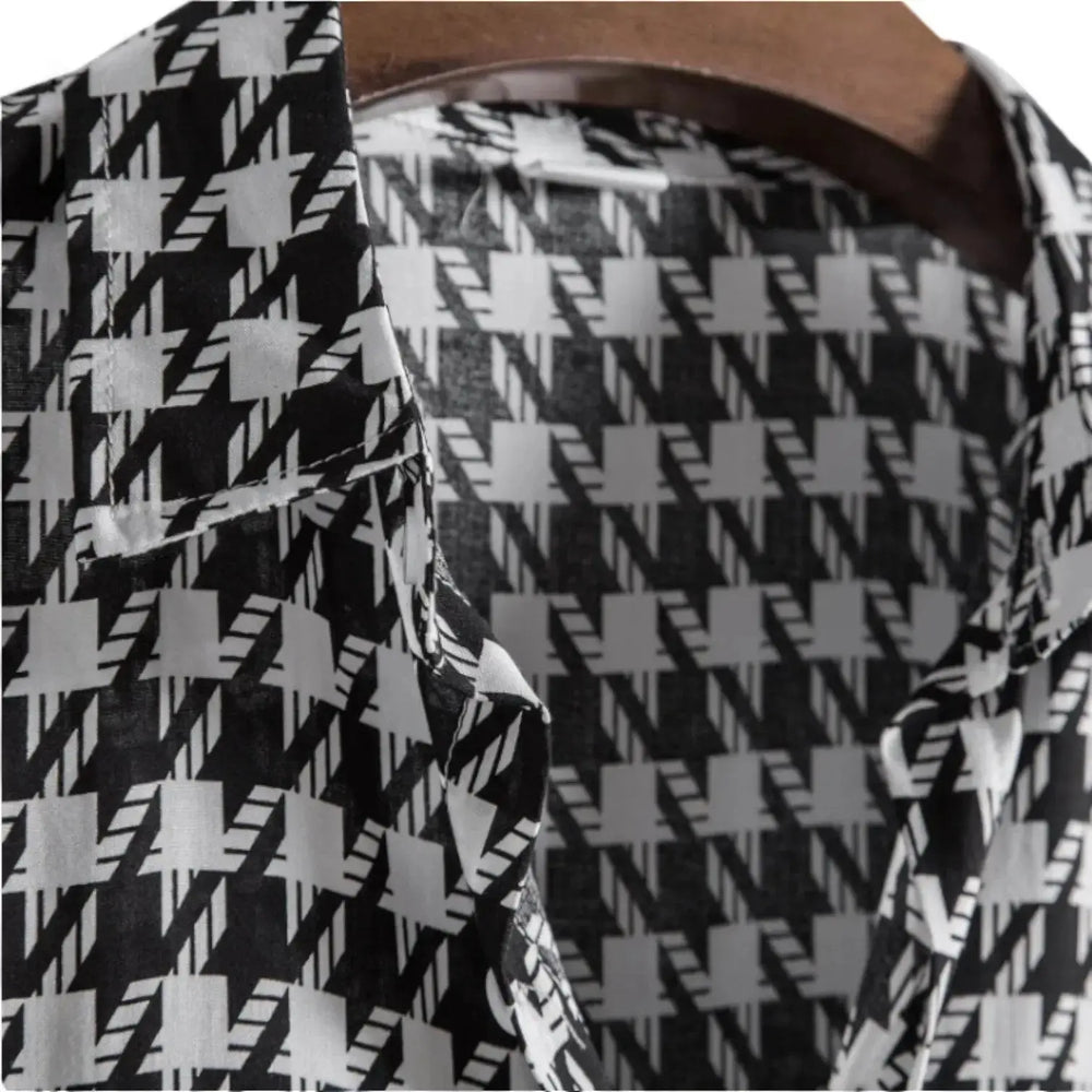 Houndstooth Short-Sleeve Shirt, collar detail