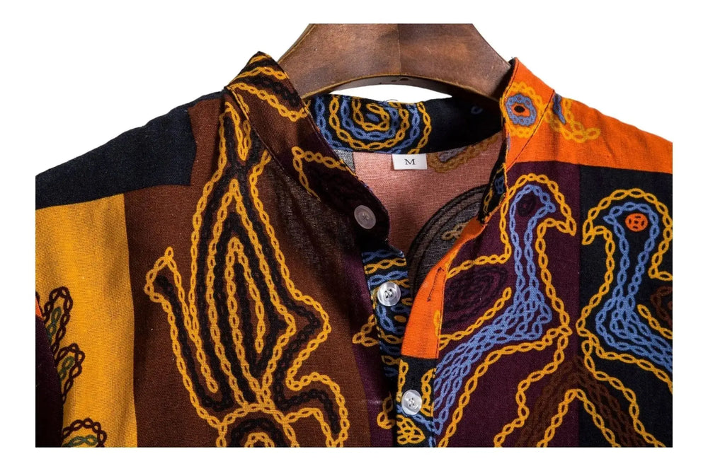 Orange Graphic Panel Shirt, collar detail