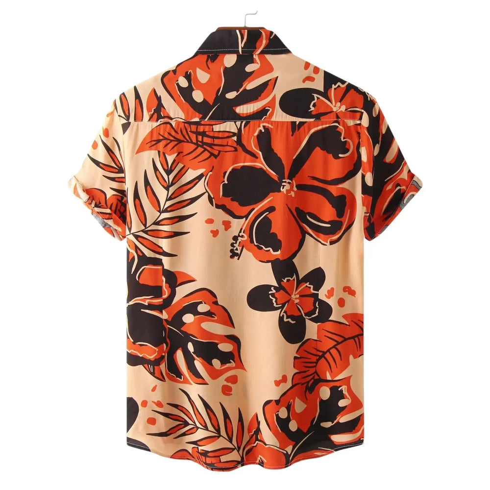 Orange Tropical Botanical Shirt, back view