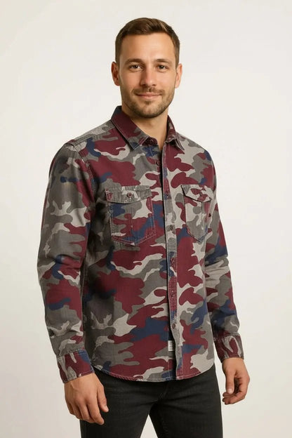 Washed Camouflage American Overalls Long Sleeve Shirt Dan Flashes