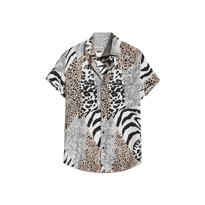 Black and white mixed animal print camp collar shirt for men in cotton-linen - Dan Flashes