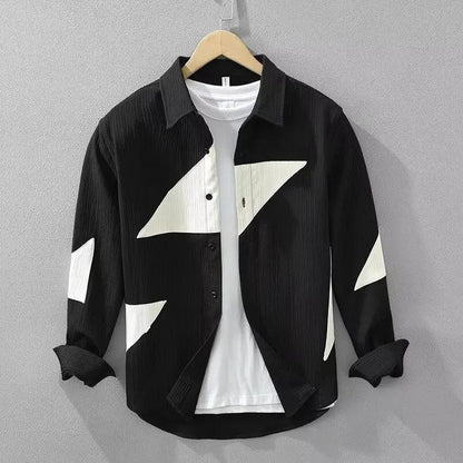 Dan Flashes Long Sleeve Shirt - 0 - Dan Flashes - White - Color Contrast Patchwork Men's Long Sleeve Shirt Dan Flashes