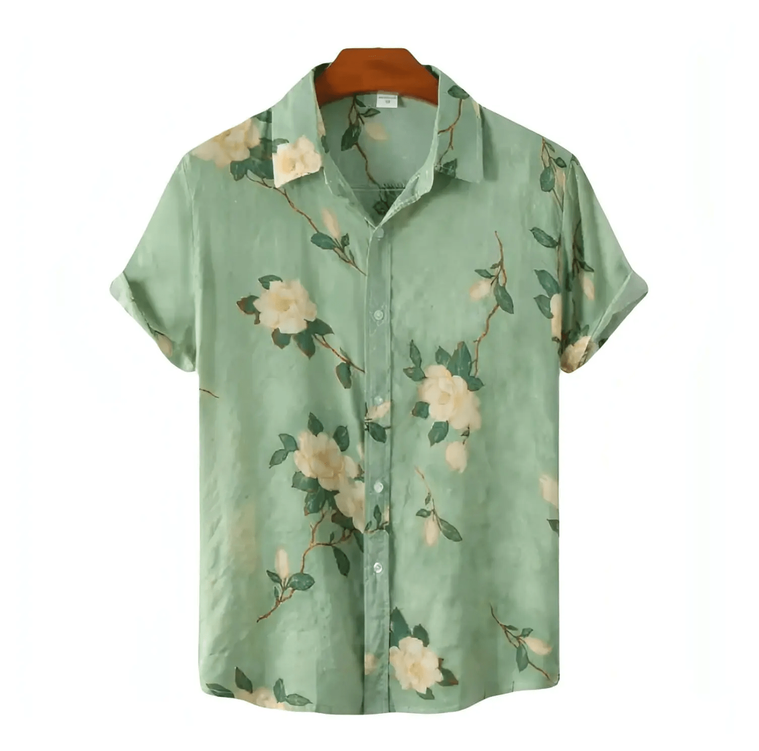 Flower Button Up Shirt - Floral Pattern Shirts - Hawaiian Shirts - Green / Large Flower Button Up Shirt - Floral Pattern Shirts - Hawaiian Shirts - Green / Large