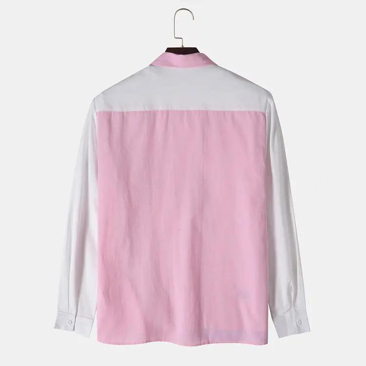 Long Sleeve Patch Men's Shirt - 0 - Dan Flashes - Pink - Fashion Lapel Long Sleeve Colorblock Men's Shirt Dan Flashes
