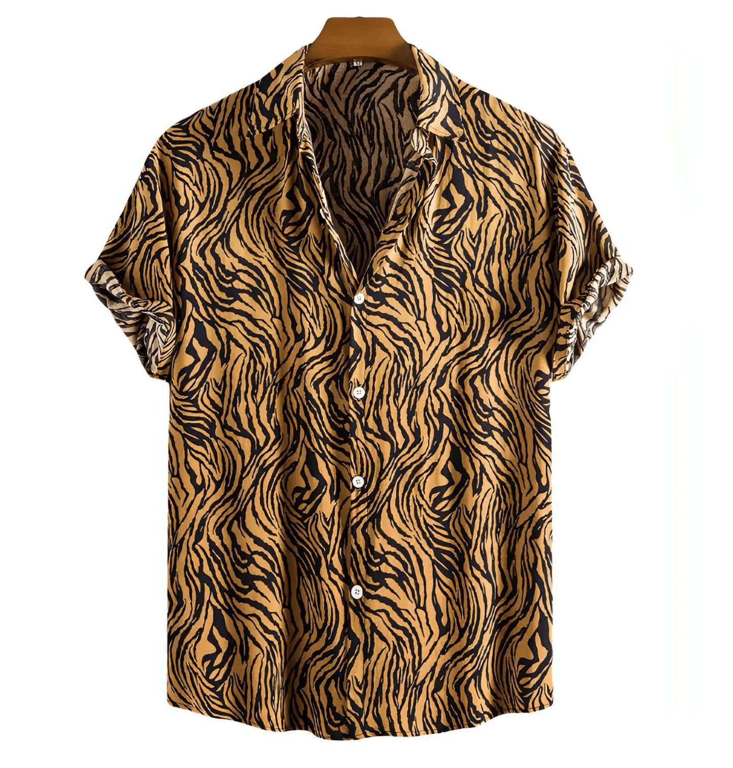 Mens Beach Shirts - Hawaiian shirts - Cheetah - Shirt - Dan Flashes - Tan - A Tiger Print Shirt (More Colors) - Dan Flashes - Shirt