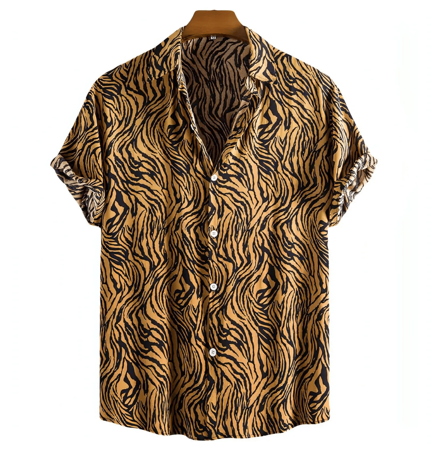 Mens Beach Shirts - Hawaiian shirts - Cheetah - Shirt - Dan Flashes - Tan - A Tiger Print Shirt (More Colors) - Dan Flashes - Shirt