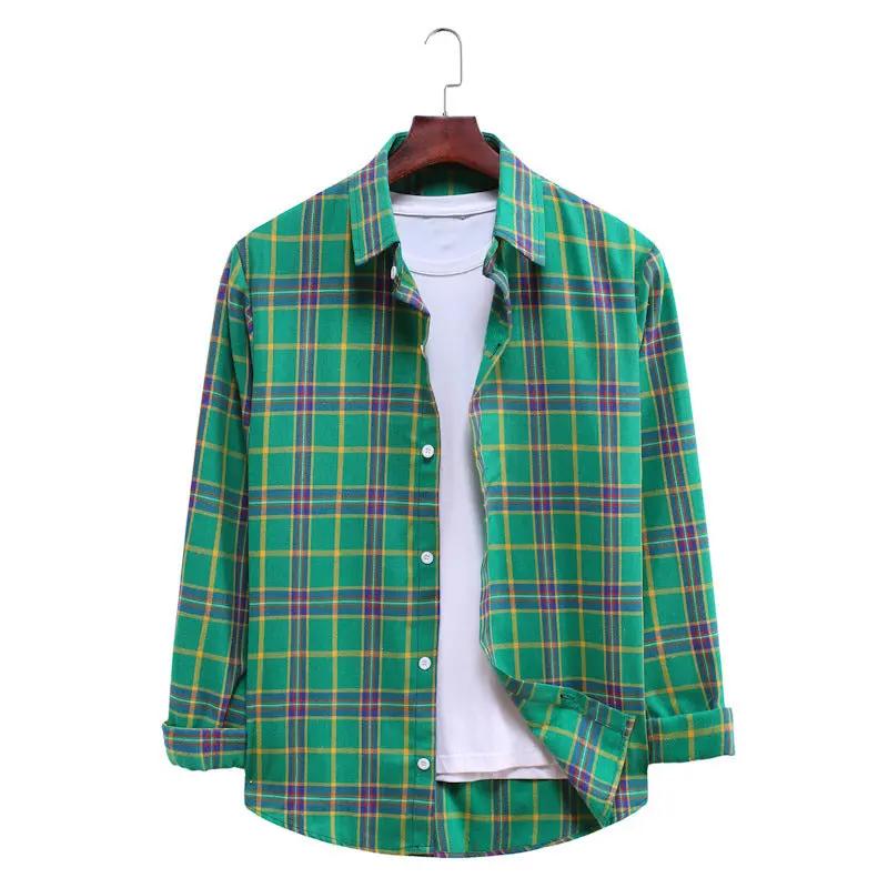 Men's Plaid Long Sleeve Shirt - 0 - Dan Flashes - Green - Men's Fashion Plaid Long Sleeve Shirt Dan Flashes