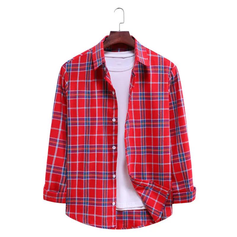 Men's Plaid Long Sleeve Shirt - 0 - Dan Flashes - Red - Men's Fashion Plaid Long Sleeve Shirt Dan Flashes