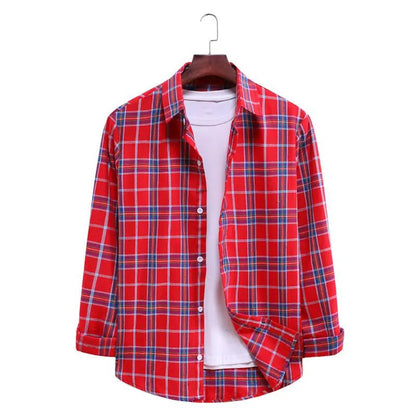 Men's Plaid Long Sleeve Shirt - 0 - Dan Flashes - Red - Men's Fashion Plaid Long Sleeve Shirt Dan Flashes