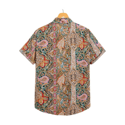 Multicolor ornate paisley camp collar shirt back for men in cotton-linen - Dan Flashes