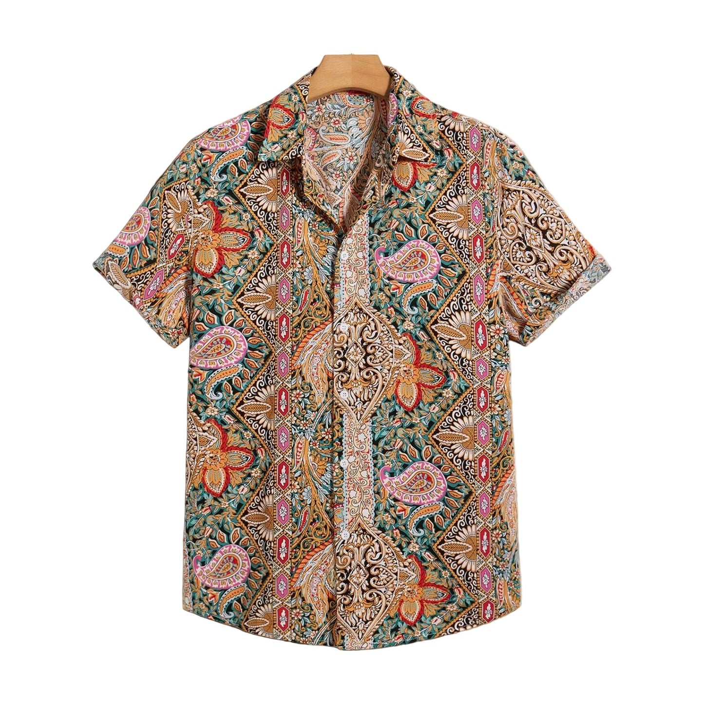 Multicolor ornate paisley camp collar shirt front for men in cotton-linen - Dan Flashes