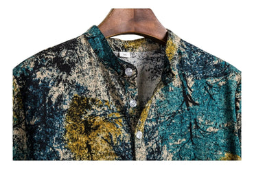 Pattern Button - up Mandarin Collar Shirts - Shirt - Dan Flashes - Medium - Mandarin Collar Pattern Button - up Shirts - Dan Flashes