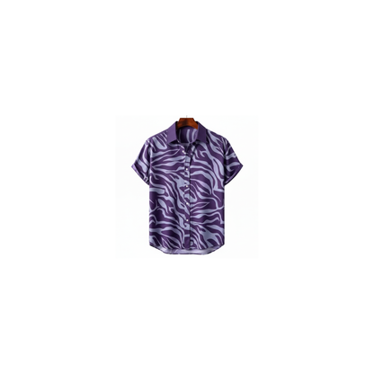 Purple short-sleeve shirt with pale zebra-style stripes