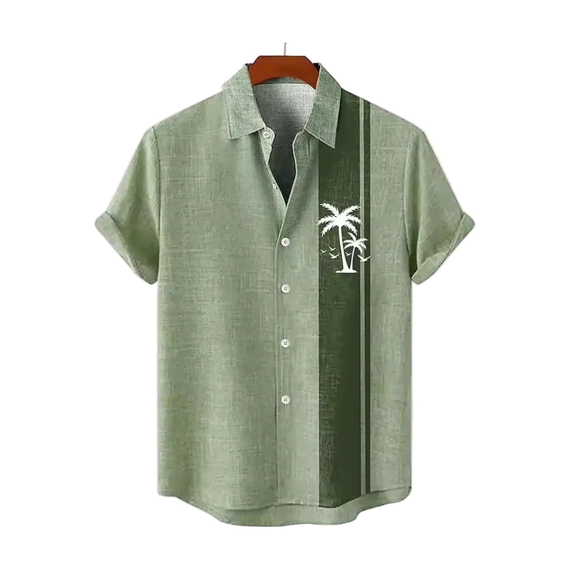 Sage green palm tree camp collar shirt for men in cotton-linen - Dan Flashes