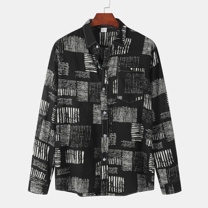 Slim Autumn Long Sleeve Shirt - 0 - Dan Flashes - Black - Autumn Plaid Long Sleeve Slim Casual Shirt Men's Dan Flashes